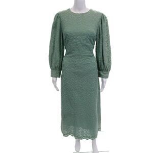 Designer Womens Sheath Dress Green Floral Long Sleeve Size S